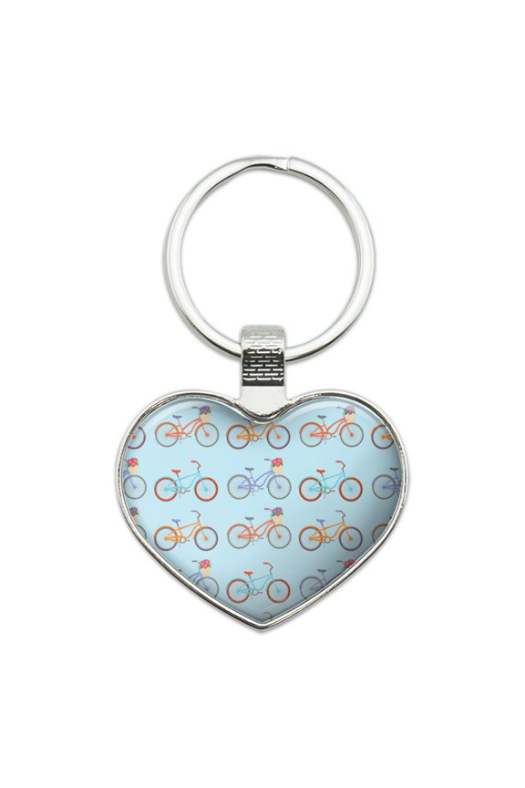 Bicycle and Bikes Pattern Keychain Heart Love Metal Key Chain Ring