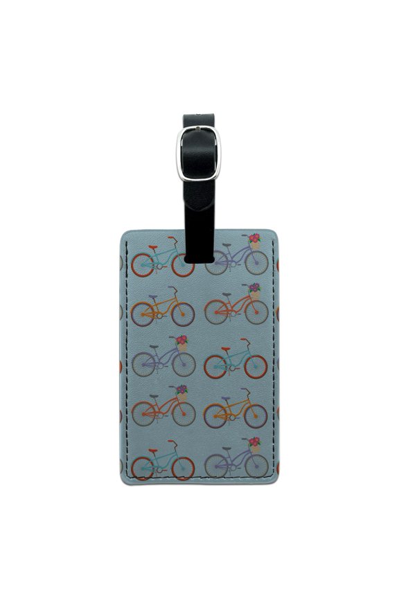 Bicycle and Bikes Pattern Rectangle Leather Luggage Card Suitcase Carry-On ID Tag