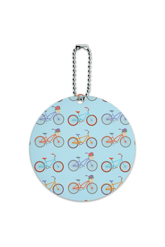 Bicycle and Bikes Pattern Round Luggage ID Tag Card Suitcase Carry-On