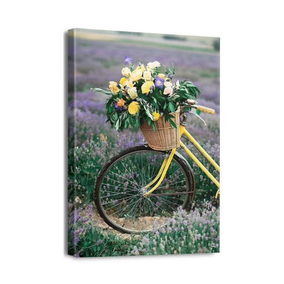 Bicycle and Flower Beach Canvas Wall Art, 12X16inch Add a Serene Touch to Your Living Room, Bedroom or Bathroom