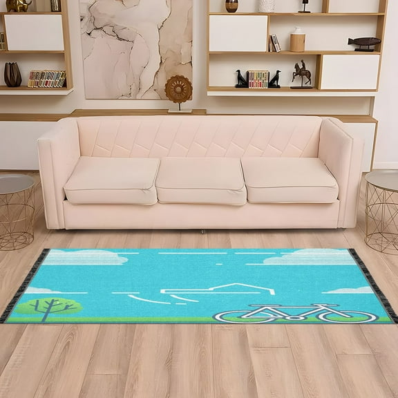 Bicycle and House in The Sky 72x23.5" Bedroom Runner Rug, Durable and Non-Slip for Hallways and Living Rooms