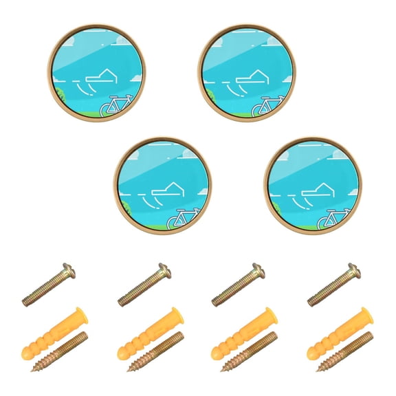 Bicycle and House in The Sky Cabinet Furniture Knobs Drawer Metal Pulls 1.26in Acrylic Zinc Alloy Dual Screw Set