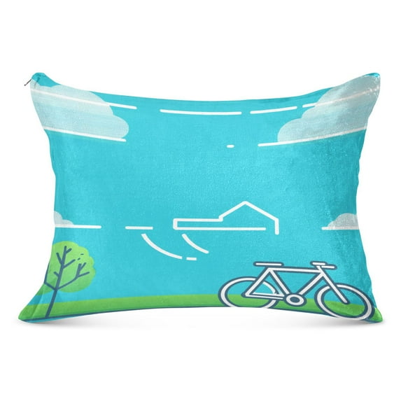 Bicycle and House in The Sky Soft Plush Pillow Cover, Zippered Design, Comfortable for Bedroom and Sofa