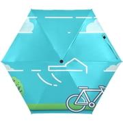 Bicycle and House in The Sky Umbrellas for Sun Auto Open Close UV50+ Waterproof 5-Fold Compact Fiberglass Frame