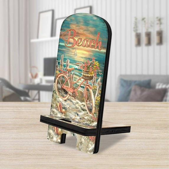 Bicycle by Sea Coastal Cell Phone Stand | Wood Mobile Tablet Holder Charging Station Organizer - 892079-DG