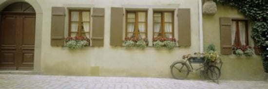 Bicycle outside a house Rothenburg Ob Der Tauber Bavaria Germany Canvas Art - Panoramic Images (36 x 12)