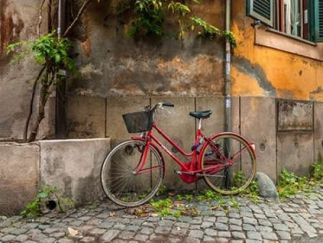 Bicycle outside old building Rome Italy Canvas Art - Assaf Frank (18 x 24)
