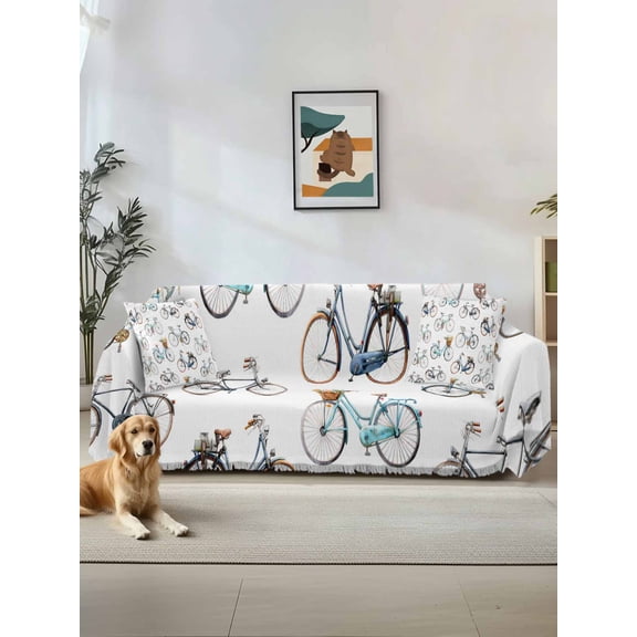 Bicycles Couch Cover for Dogs, White Vintage Vehicle Modern Abstract Art Washable Sofa Covers Slipcover for Pets Dogs Futon Cover, Couch Recliner Covers, Oversized Chair Slipcover 71"x91"