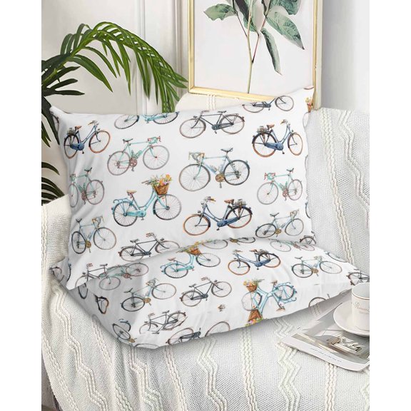 Bicycles Queen Pillow Cases Set of 2 - Microfiber Bed Throw Pillow Covers, White Vintage Vehicle Modern Abstract Art Decorative Lumbar Pillow Cover with Envelope Closure for Sofa/Travel 20"x30"