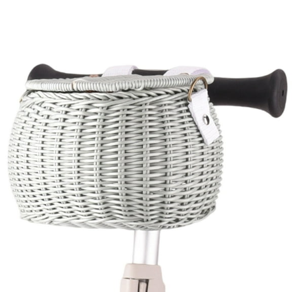 Bicycles Wicker Basket Front Handlebars Basket with Adjustable Belt Plastic Wovens Bikes Basket for Kids Bikes, Scooter