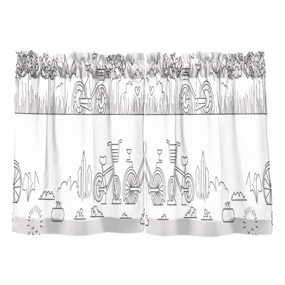 Bicycles and Trees Pattern Kitchen Curtains Tier Set 27x36 Inch 2 Panels Semi Sheer Light Filtering Privacy UV Protection