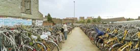 Bicycles parked in the parking lot of a railway station Gent-Sint-Pieters Ghent East Flanders Flemish Region Belgium Canvas Art - Panoramic Images (36 x 13)