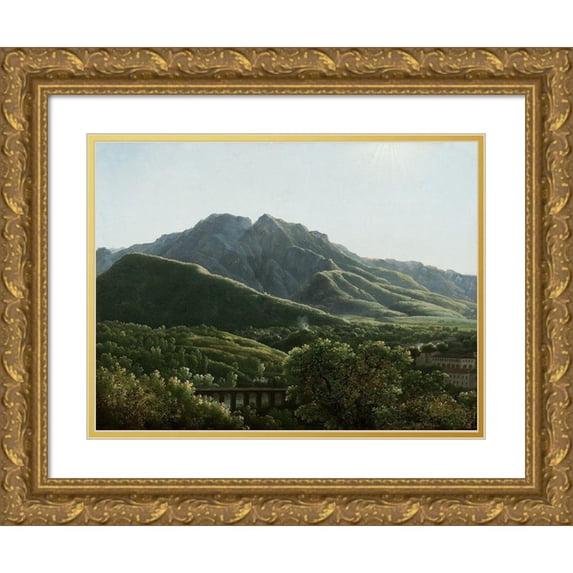 Bidauld, Jean-Joseph-Xavier 18x15 Gold Ornate Wood Framed with Double Matting Museum Art Print Titled - View of the Bridge and Part of the Town of Cava, Kingdom of Naples