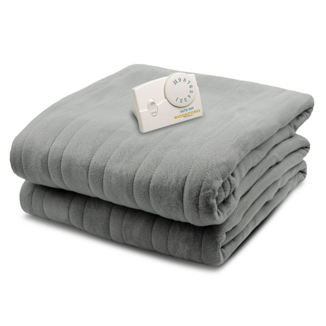 Biddeford Blankets Comfort Knit Fleece Heated Electric Blanket, Twin, Gray