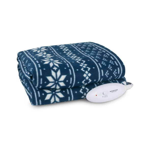 Biddeford Blankets Comfort Knit Fleece Heated Electric Throw Blanket, 62" x 50", Navy Fair Isle