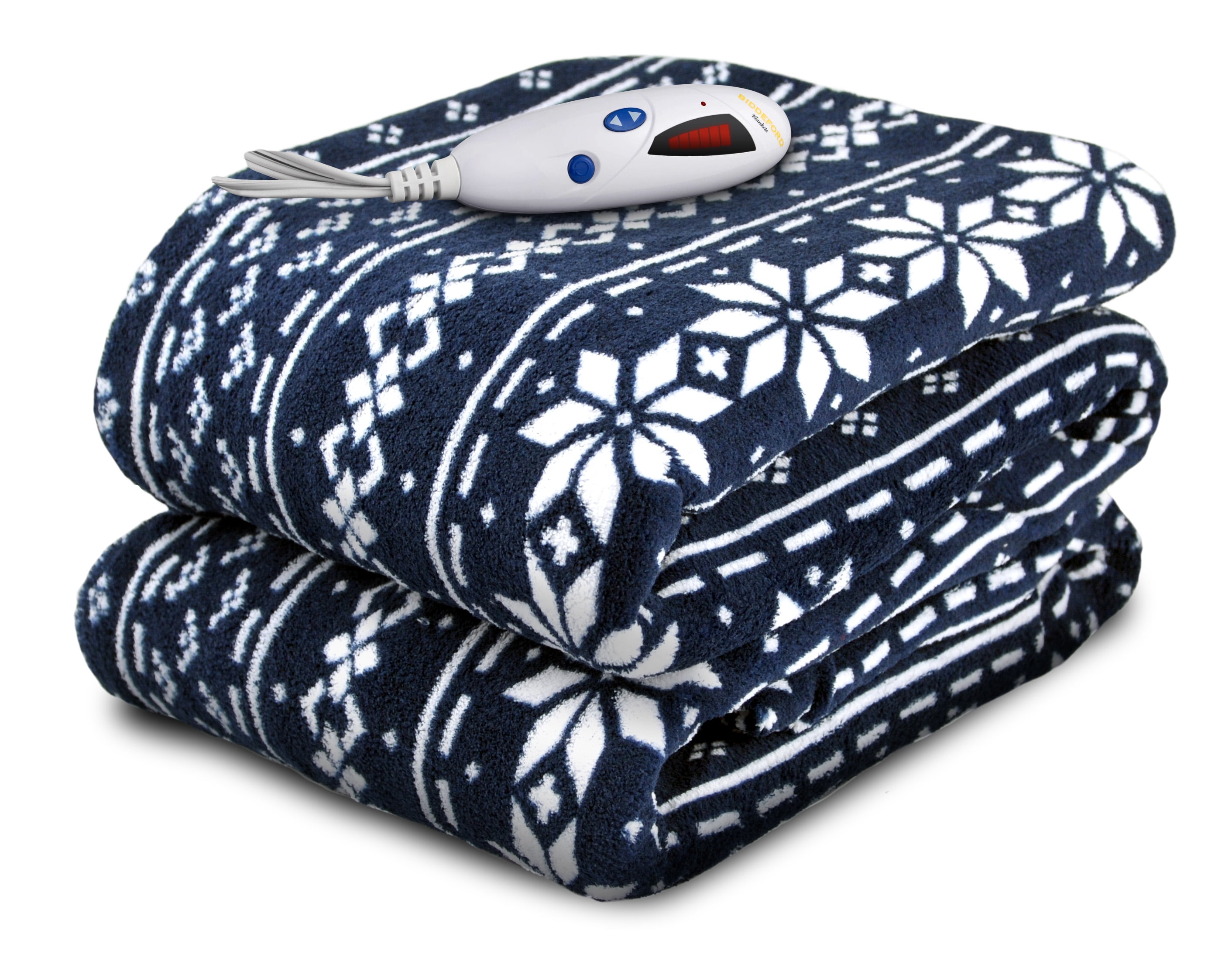 Biddeford Blankets Micro Plush Electric Heated Throw with Digital Controller,  60 x 50, Navy Fair Isle - Walmart.com