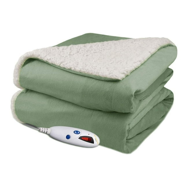 Biddeford Blankets Velour Sherpa Electric Heated Throw Blanket with