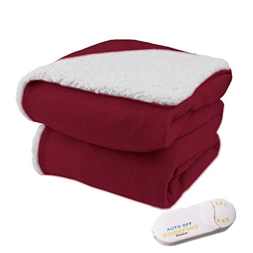 Cozy Biddeford Comfort Knit Electric Heated Throw Blanket Natural Sherpa Brick Red Walmart