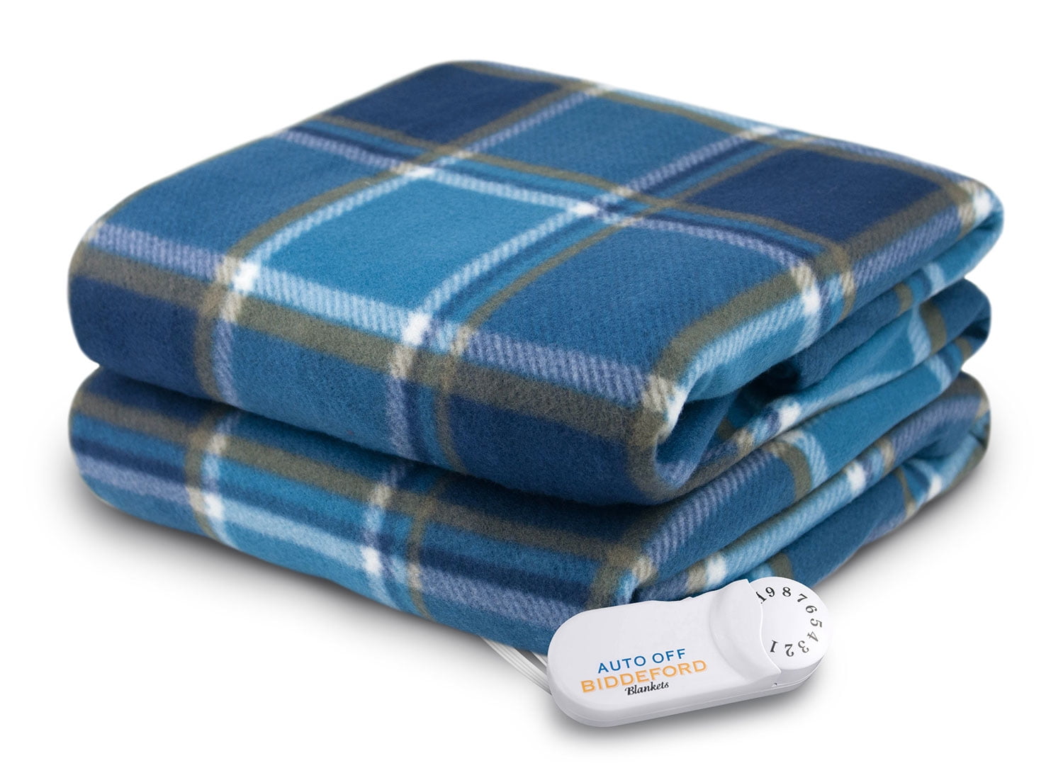 Biddeford Comfort Knit Fleece Electric Heated Warming Throw Blanket Blue Plaid