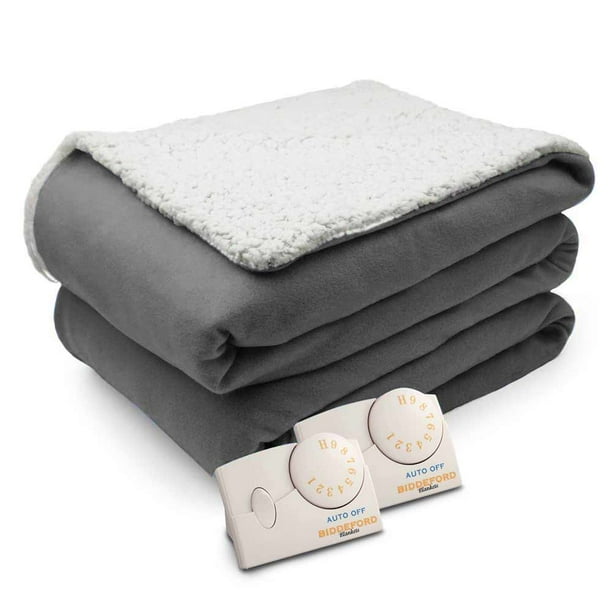 Biddeford Comfort Knit Natural Sherpa Electric Heated Blanket