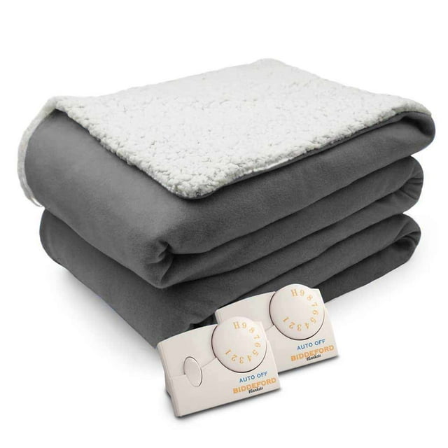 Biddeford Comfort Knit Natural Sherpa Electric Heated Blanket - Walmart.com