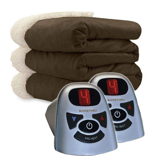 Biddeford Electric Heated Micro Mink and Sherpa Blanket, Brown