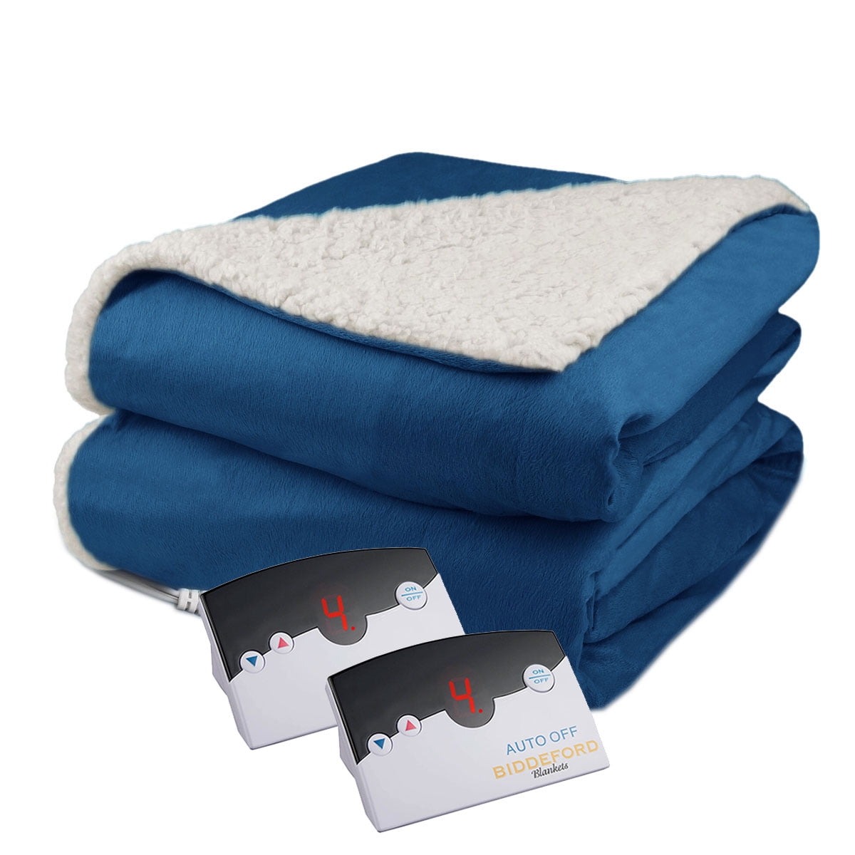 Biddeford Velour Sherpa Electric Heated Warming Blanket King Denim Blue