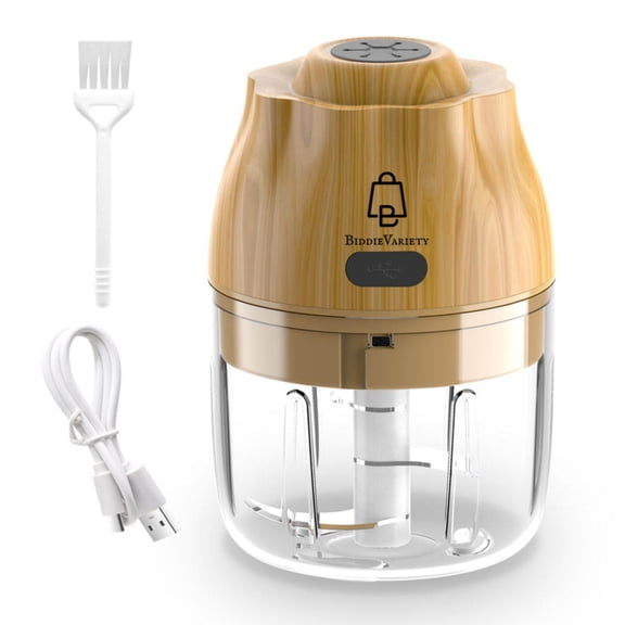 Biddievariety Electric Garlic, Fruit, and Vegetable Mini Food Chopper: Compact Wireless Processor Ideal for Ginger, Chili, Meat, and More, 250ML, Wood Y101