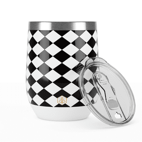 Biddlebee 12oz Stainless Steel Insulated Wine Tumbler, Black & White Check