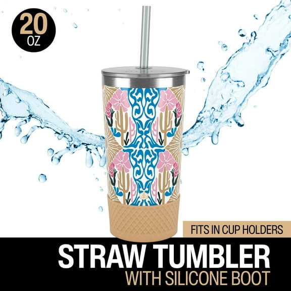 Biddlebee 20oz Insulated Stainless Steel Tumbler with Straw and Silicone Boot, Desert Dreams
