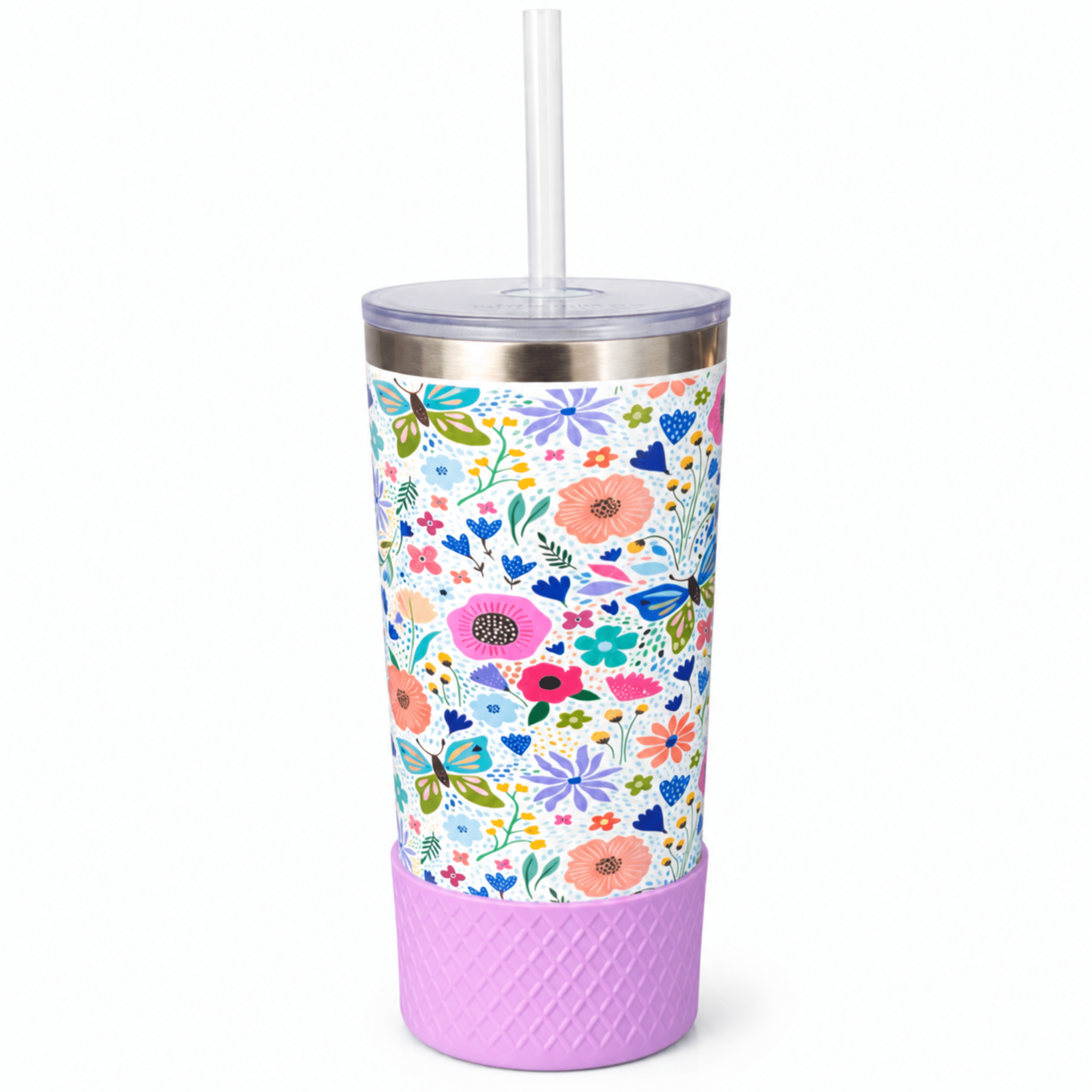 Biddlebee 20oz Insulated Stainless Steel Tumbler with Straw and Silicone Boot, Garden Blooms