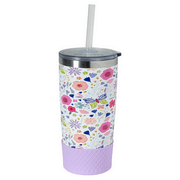 Biddlebee 20oz Insulated Stainless Steel Tumbler with Straw and Silicone Boot, Garden Blooms