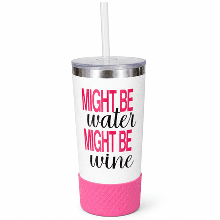 Biddlebee 20oz Insulated Stainless Steel Tumbler with Straw and Silicone Boot, Might Be Wine