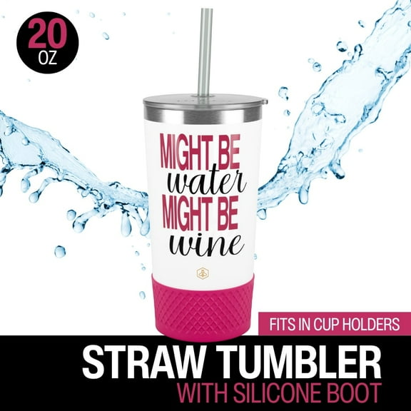 Biddlebee 20oz Insulated Stainless Steel Tumbler with Straw and Silicone Boot, Might Be Wine