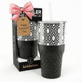 thumbnail interactive-video image 1 of Biddlebee 30oz Insulated Stainless Steel Tumbler with Straw and Silicone Boot, Black & White Check, 1 of 10