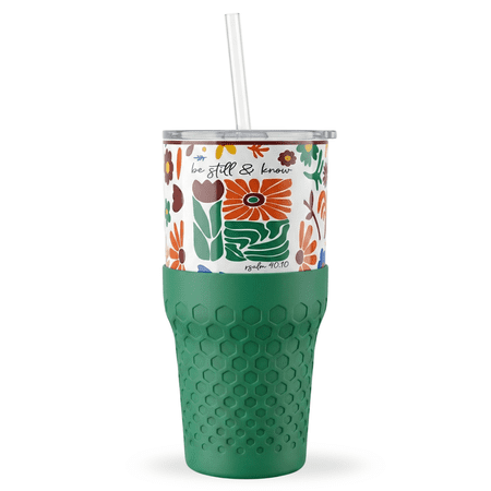 Biddlebee 30oz Insulated Stainless Steel Tumbler with Straw and Silicone Boot, Faith