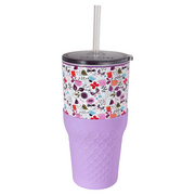 Biddlebee 30oz Insulated Stainless Steel Tumbler with Straw and Silicone Boot, Garden Blooms