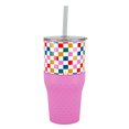 thumbnail interactive-video image 1 of Biddlebee 30oz Insulated Stainless Steel Tumbler with Straw and Silicone Boot, Happy Check, 1 of 10