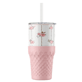 thumbnail interactive-video image 1 of Biddlebee 30oz Insulated Stainless Steel Tumbler with Straw and Silicone Boot, Pink Roses, 1 of 10