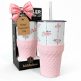 thumbnail interactive-video image 1 of Biddlebee 30oz Insulated Stainless Steel Tumbler with Straw and Silicone Boot, Pink Roses, 1 of 11