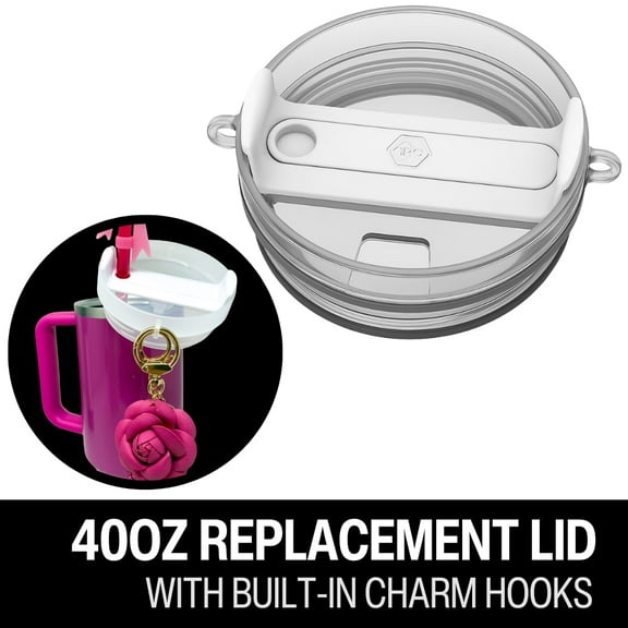 Biddlebee 40oz Tumbler Replacement Lid with Built in Charm Hooks Drinkware Accessory