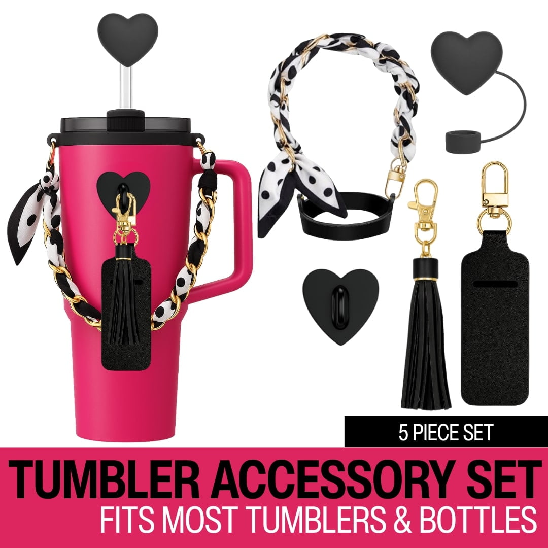 Biddlebee Tumbler Accessory Set with Water Bottle Handle, Straw Topper