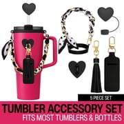 Biddlebee Tumbler Accessory Set with Water Bottle Handle, Straw Topper, Charm Hook & Lip Balm Holder, Black & White