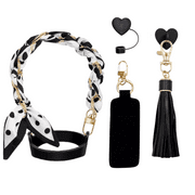 Biddlebee Tumbler Accessory Set with Water Bottle Handle, Straw Topper, Charm Hook & Lip Balm Holder, Black & White
