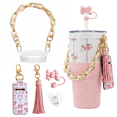thumbnail image 1 of Biddlebee Tumbler Accessory Set with Water Bottle Handle, Straw Topper, Charm Hook & Lip Balm Holder, Pink Pearl, 1 of 8
