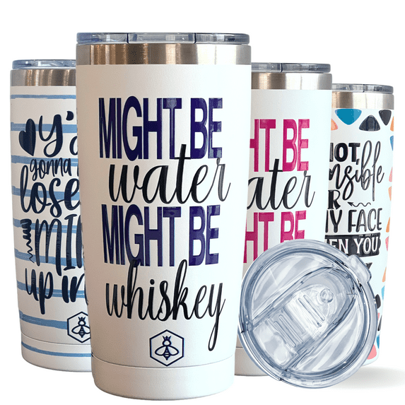 Biddlebee Funny & Sarcastic Travel Coffee Mug | 20oz Insulated Tumbler | Hilarious Gift for Women | 40th Birthday | Might Be Whiskey