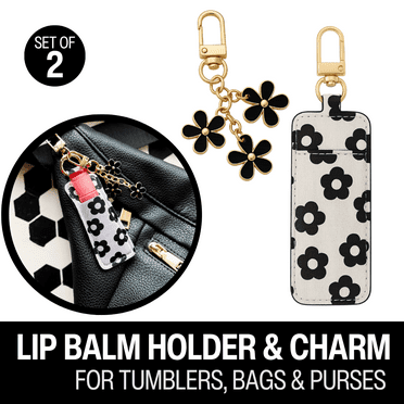 Biddlebee Lip Balm Holder & Tumbler Charm Drinkware Accessory, Black & White