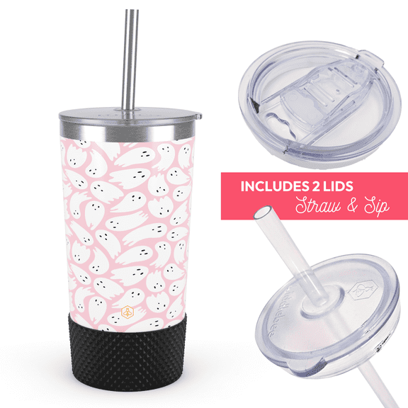 Biddlebee Pink Ghosts 20oz Tumbler with Straw & Coffee Lid – Travel Cup