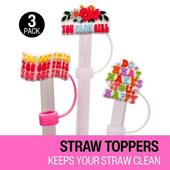 Biddlebee Silicone Straw Toppers for Tumblers Drinkware Accessory, Inspirational (3 Pack)