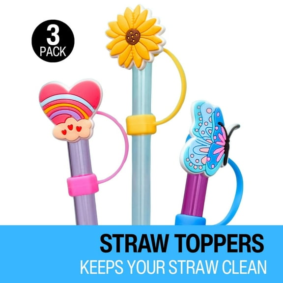 Biddlebee Silicone Straw Toppers for Tumblers, Drinkware Accessory, Nature (3 Pack)